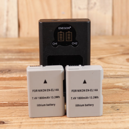 Used 2X EN-EL14A Battery & DUAL LCD Charger for Nikon D5100 D3100 D3200 D3300
