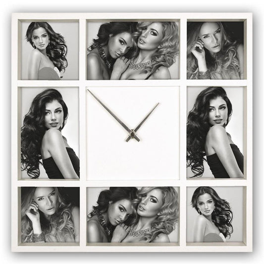 Savona Clock Multi Aperture Photo Frame For 8 Photos Overall Size 14" Square