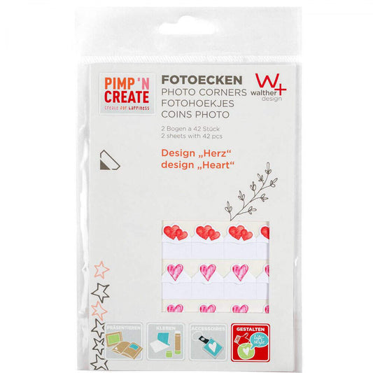 Walther Design Pimp & Create Photo Corners - Hearts | Self-adhesive | Acid Free | Archival Quality