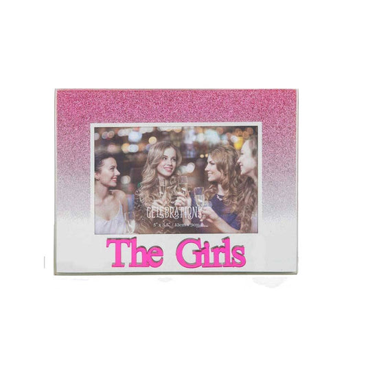 Celebrations The Girls Pink Glitter Glass Frames | Standing Strut | Mirror Finish