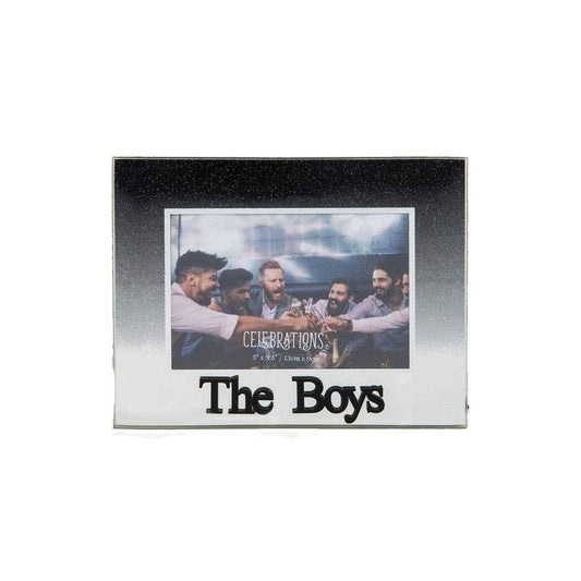 Celebrations The Boys Black Glitter Glass Frames | Standing Strut | Mirror Finish