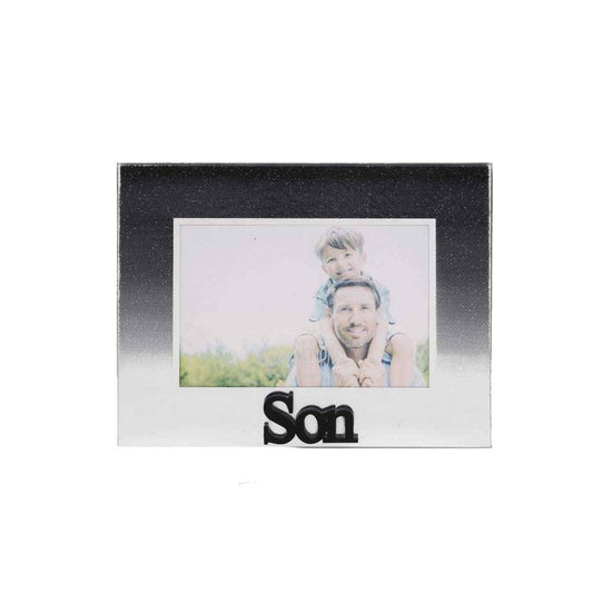 Celebrations Son Black Glitter Glass Frames | Standing Strut | Mirror Finish Image 1