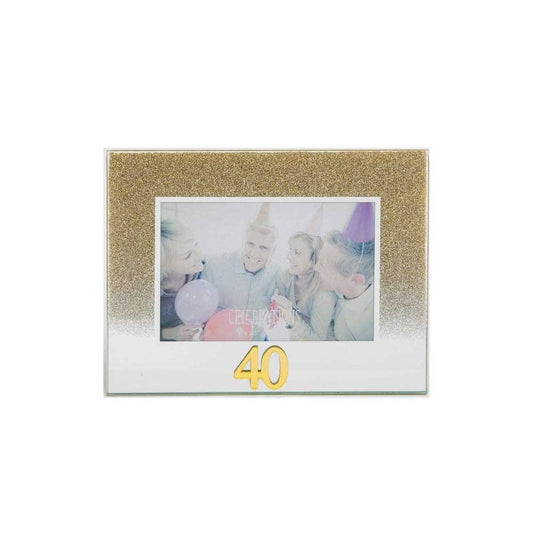 Celebrations 40th Gold Glitter Glass Frames | Standing Strut | Mirror Finish