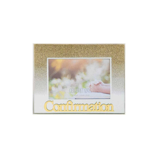 Celebrations Confirmation Gold Glitter Glass Frames | Standing Strut | Mirror Finish Image 1