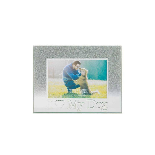 Celebrations I Heart My Dog Silver Glitter Glass Frames | Standing Strut | Mirror Finish Image 1