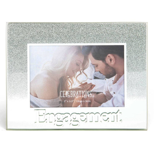 Celebrations Engagement Silver Glitter Glass Frames | Standing Strut | Mirror Finish Image 1