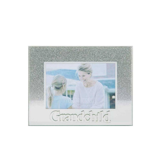 Celebrations Grandchild Silver Glitter Glass Frames | Standing Strut | Mirror Finish