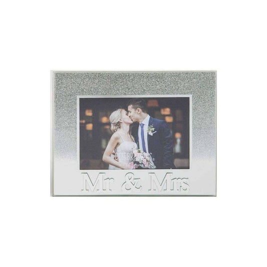 Celebrations Mr & Mrs Silver Glitter Glass Frames | Standing Strut | Mirror Finish Image 1