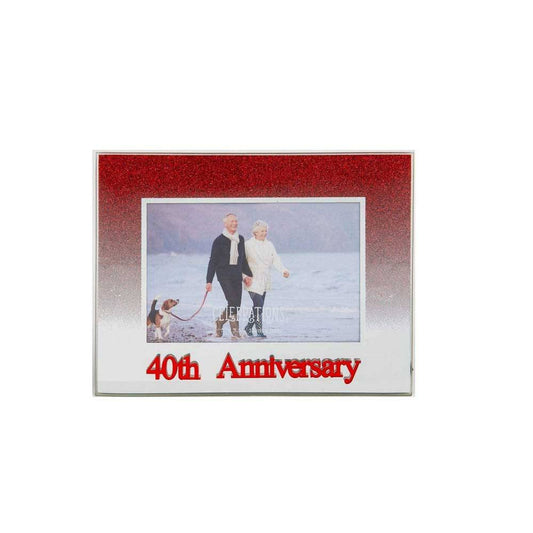 Celebrations 40th Anniversary Red Glitter Glass Frames | Standing Strut | Mirror Finish Image 1