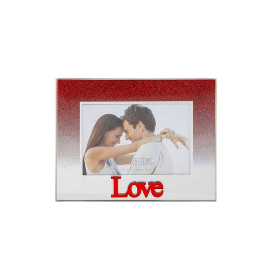 Celebrations Love Red Glitter Glass Frames | Standing Strut | Mirror Finish