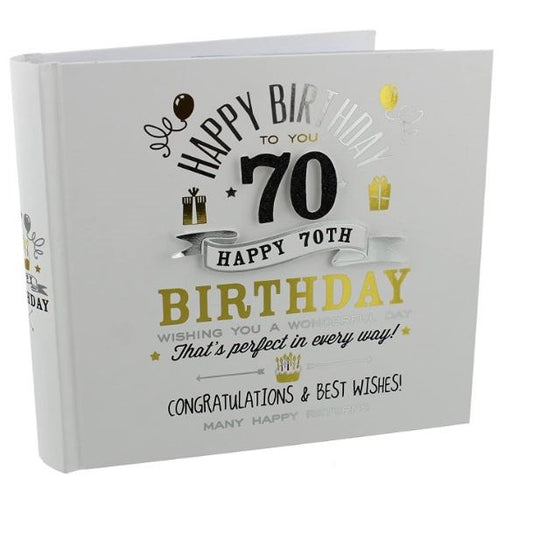 Signography 70th Birthday 4"x6" Photo Album Black and Gold Design FL29970