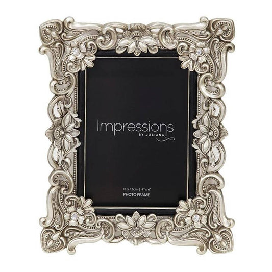 Floral Antique Photo Frame | Vintage Silver | 4x6 inch Photo