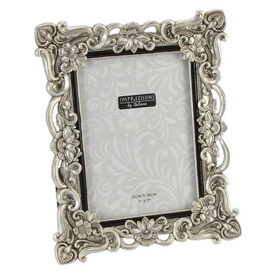 Floral Antique Photo Frame | Vintage Silver | 5x7 inch Photo Image 1