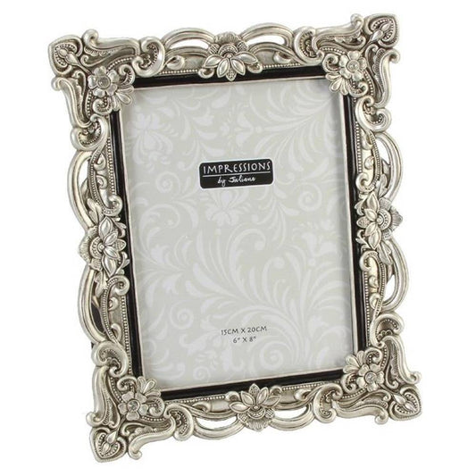 Floral Antique Photo Frame | Vintage Silver | 6x8 inch Photo