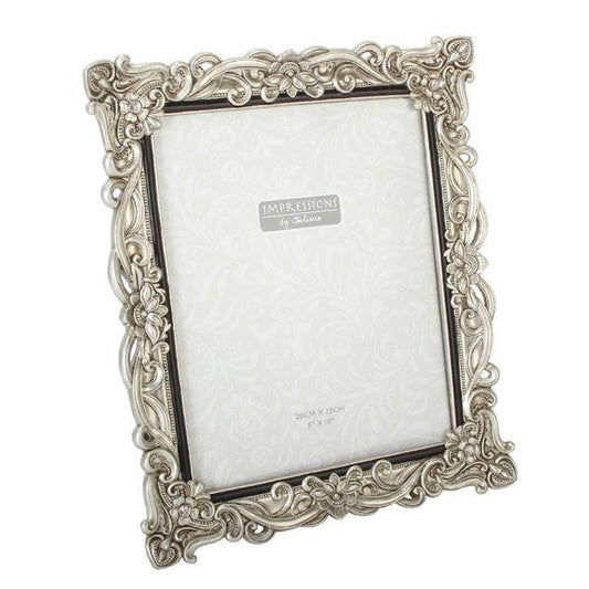 Floral Antique Photo Frame | Vintage Silver | 8x10 inch Photo