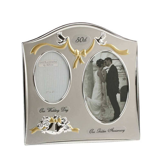 Juliana Two Tone Silver Plated Wedding Anniversary Photo Frame - 50th Golden Anniversary FS55050 Image 1