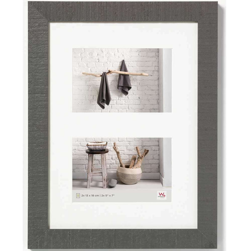 Walther Home Wooden Picture Frame - 14x10 inch (Insert for 2x 7x5 inch) Grey Image 1