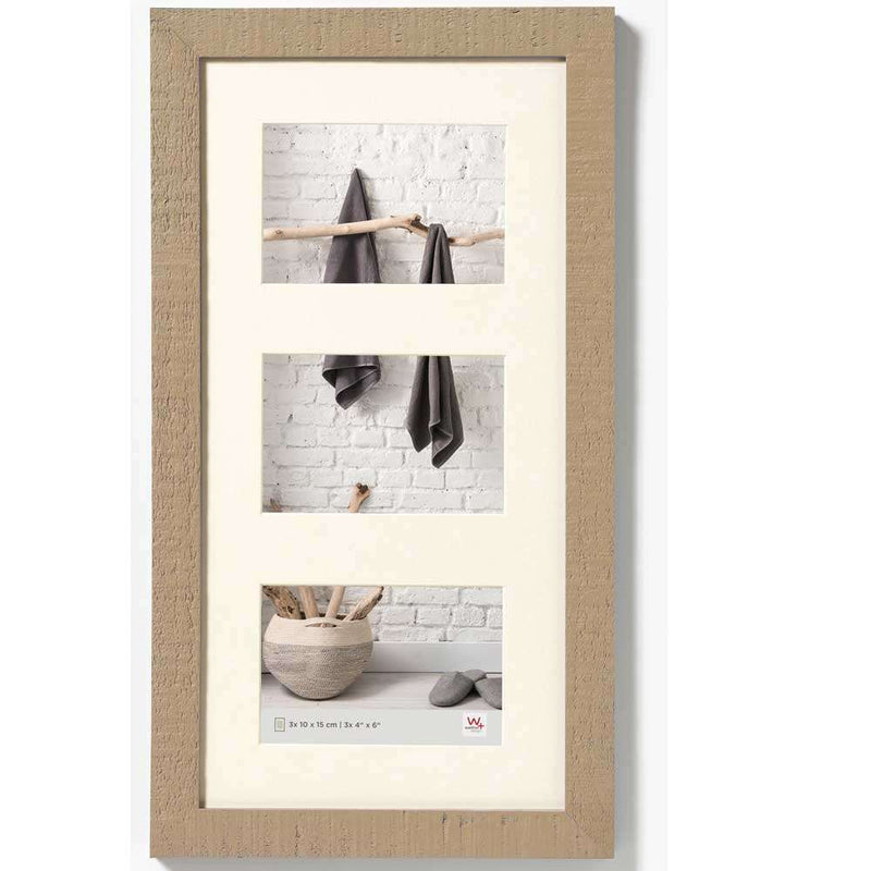 Walther Home Wooden Picture Frame - 18x9 inch - (Insert for 3x 6x4 inch) Beige Brown Image 1