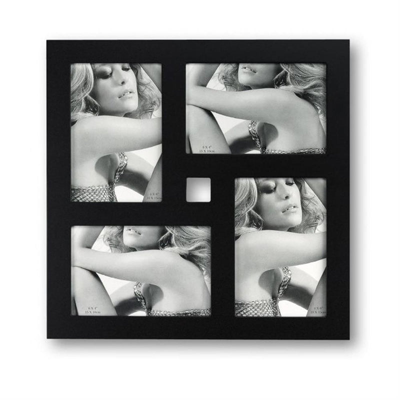 Square Multi Aperture Photo Frame | Four 10 x 15 cm Photos | Hangs | Black Image 1
