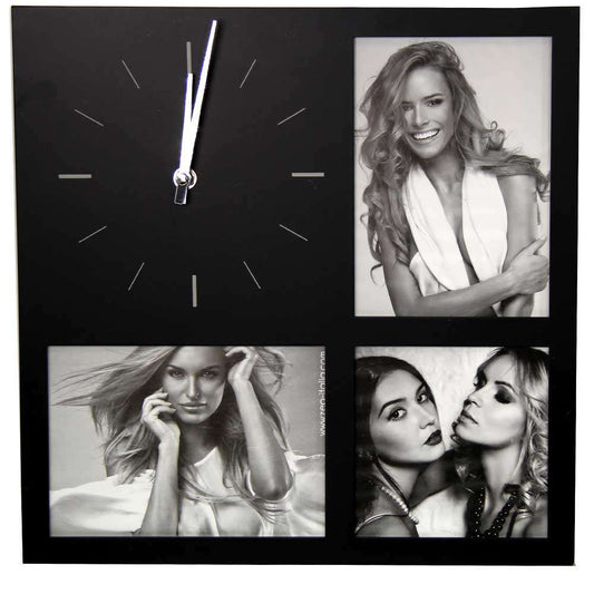 ZEP Molveno Black Multi Photo Frame Clock - Holds 3 Photos