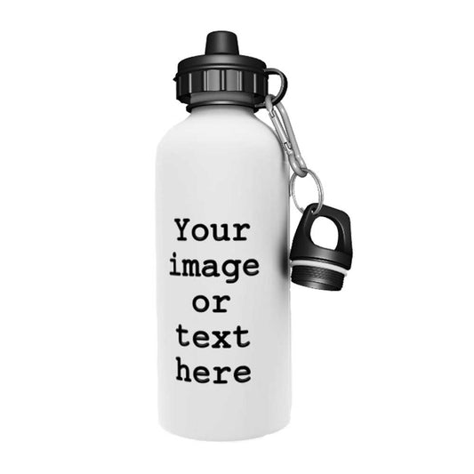 Personalised Aluminium White Water Bottle - 600ml - Add your Photo or Text Image 1