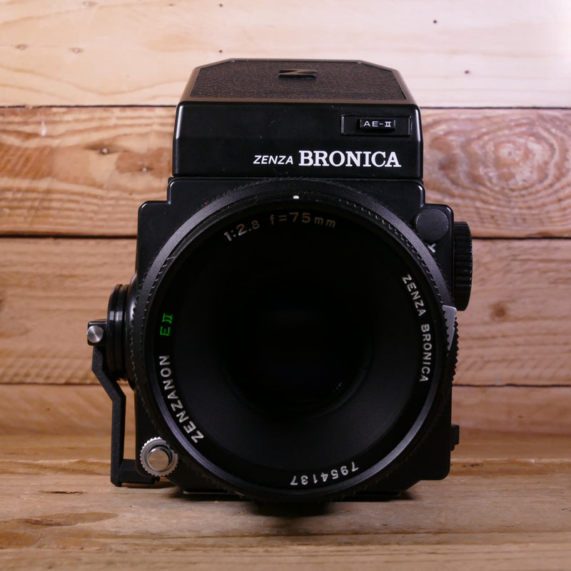 Used Bronica ETRS with 75mm F2.8 Lens, 120 Film back and AE-II Prism Finder