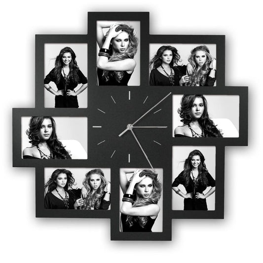 Trieste Black Multi Aperture Photo Frame and Clock for 8 6x4 Photos Image 1