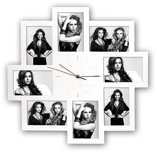 Trieste White Multi Aperture Photo Frame and Clock for 8 6x4 Photos Image 1