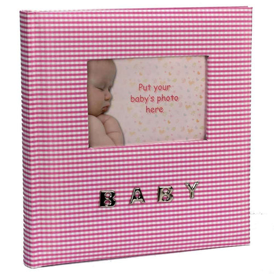 Baby Pink Gingham Slip In Photo Album for 100 6x4 Inch Photos