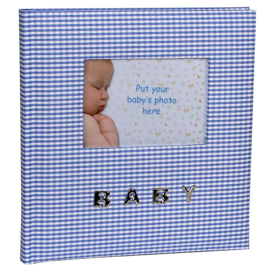 Baby Blue Gingham Slip In Photo Album for 100 6x4 Inch Photos