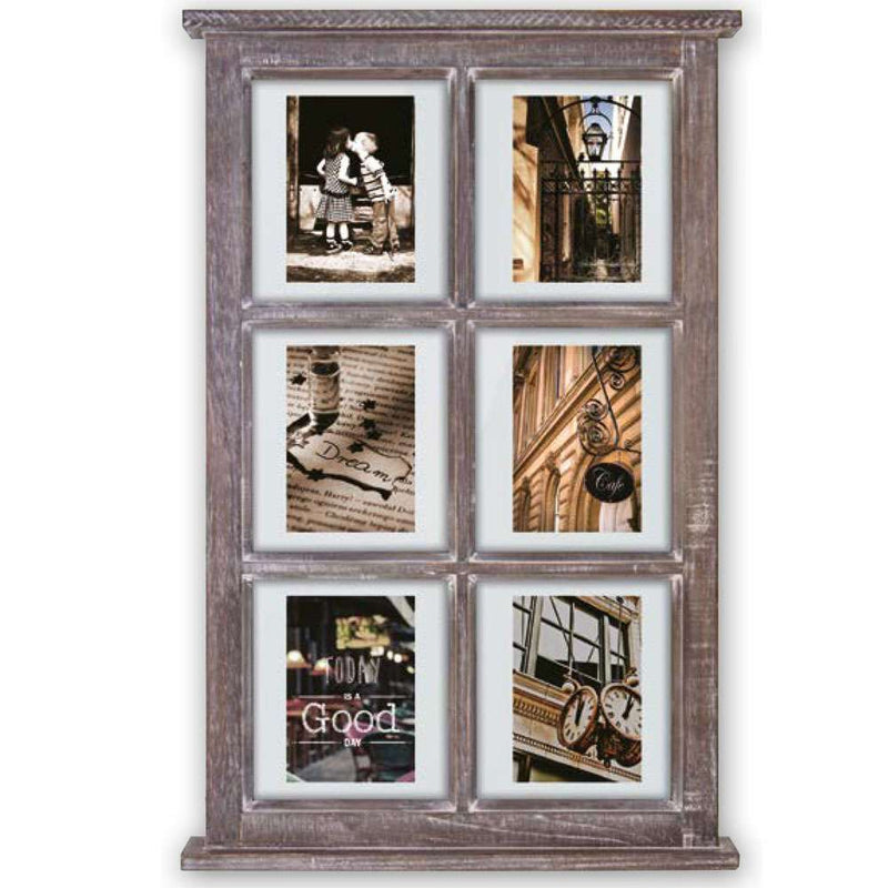 Hampton Window Style Floating Brown Multi Photo Frame Overall Size 26.5x17 Inches Image 1