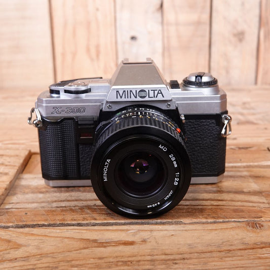 Used Minolta X-300 35mm Black Film Camera with MD 28mm F2.8 Lens