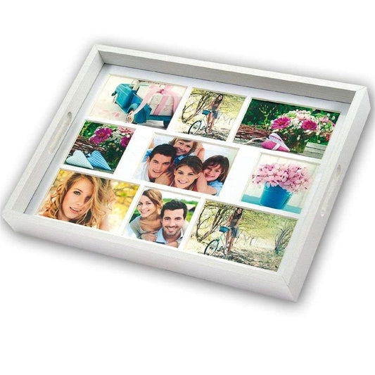 White Wooden Photo Tray for 9 Photographs Image 1