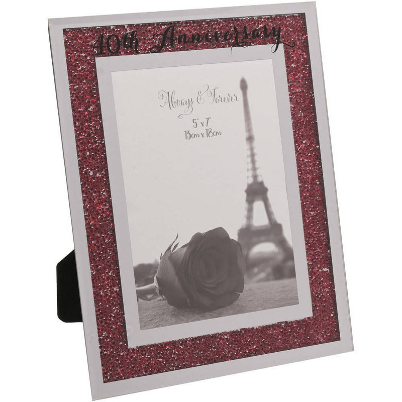 Celebrations Crystal Border 7x5 Photo Frame - 40th Anniversary - Red Image 1