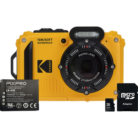 Kodak WPZ2 Waterproof Camera with Spare Battery & 16GB Card - Yellow Image 1