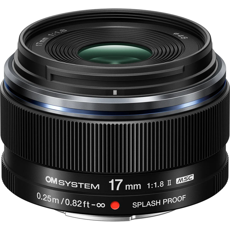 OM System 17mm F1.8 II Lens front tilted
